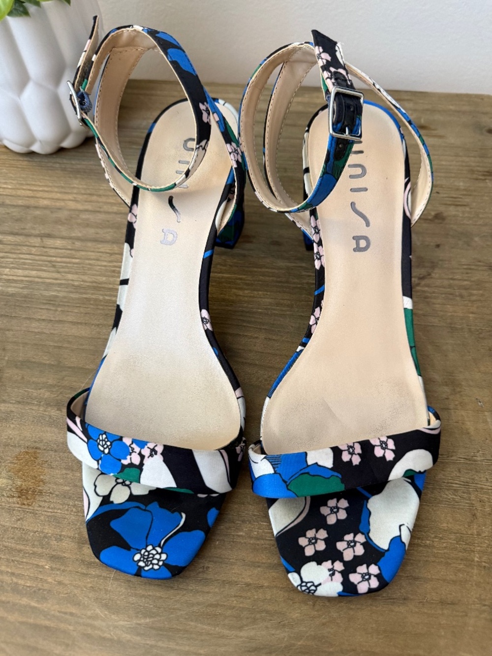 Beautiful Unisa Heels with Vibrant Floral Print & Low Ankle Wrap Straps